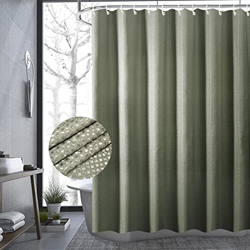 Onlalasyc Duschvorhang, Waffel-Duschvorhang, robuster Stoff-Duschvorhänge für Badezimmer, Zuhause, Hotel, wasserdicht und maschinenwaschbar mit 12 Haken, grau, 183 x 183 cm
