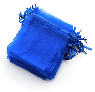 OLILLY - 100 Sachets en Organza - 7 x 9 cm - Couleur Bleu - Idéal pour Mariage, Baptême, Cadeaux, Lavande, Bijoux (Bleu)