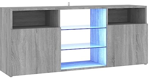 vidaXL TV Schrank mit LED-Leuchten Lowboard TV Möbel Tisch Board Sideboard Fernsehtisch Fernsehschrank HiFi-Schrank Grau Sonoma 120x30x50cm