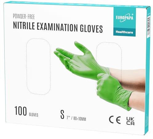 EUROPAPA® 100x Nitrilhandschuhe Einweghandschuhe Einmalhandschuhe Untersuchungshandschuhe Nitril Handschuhe puderfrei ohne Latex unsteril latexfrei disposible gloves (S, Grün)