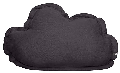 von Herzen Handmade Musselinkissen aus 100% Baumwolle I Kinderkissen I Dekokissen aus Musselin in Wolkenform I Wolkenkissen für Kinderzimmer & Bett I Handgenähtes Kissen mit Watte gefüllt (Dunkelgrau)