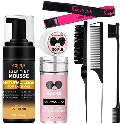 Mousse de tinte de encaje para el cabello, 100.5 ml para mujer, pelucas de encaje, pelucas de encaje, postizos de acabado natural, tinte de encaje para pelucas, tinte de espuma de encaje con barra de