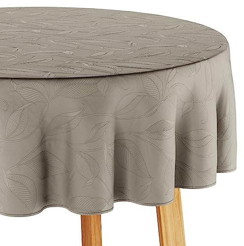 Filumi Tischdecke 150x150 cm rund Beige Abwaschbar Für Indoor Outdoor Pflanzenmuster Amalu