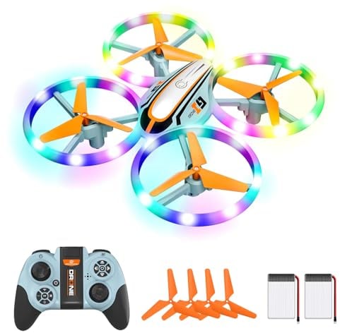 i9 Drone para Niños, Regalos Juguetes para Niños y Principiantes, Mini Drone con Luces de Colores, RC Quadcopter con Modo sin Cabeza, Retención de Altitud, Volteos 3D y 2 Baterías