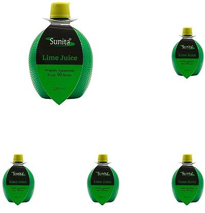 Sunita Lime Juice - Freshly Squeezed from 10 Mexican or Brazilian Limes - 200ml Squeezy Bottle (Pack of 5)