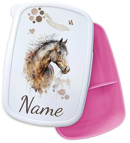 GRAZDesign Brotdose Pferd mit Namen personalisiert, Lunchbox Kinder mit Fächern, auslaufsicher und BPA-frei, Pferdemädchen Geschenk für Mädchen