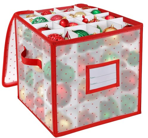 BINSUNS INSUNS Aufbewahrungsbox für Weihnachtsschmuck, Aufbewahrungsbehälter mit Trennwänden, passend für bis zu 64 Weihnachtsschmuck, Dekorationen, 7,6 cm große Weihnachtskugeln (rot)