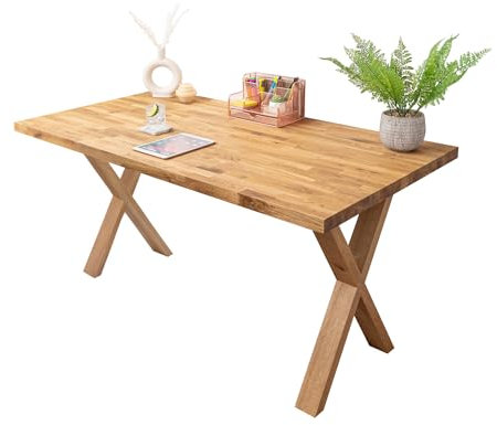 Solid Oak Office Desk With X Legs | 1200 x 500 x 40mm | Premium European Wooden Tabletop and Base for Work, Writing and Study