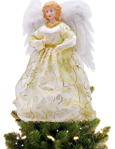 BestYiJo Puntale per albero di Natale,32cm LED angelo decorazione per albero di Natale,glitter albero di Natale decorazioni,decorazione per albero di Natale,domestica,bar,hotel,ristoranti (Oro-2)