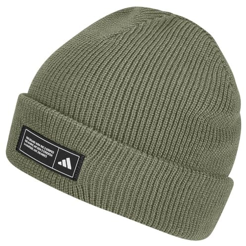 adidas Unisex Essentials Cuffed Beanie, Tent Green/Black/White, M