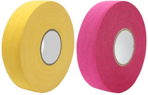 Eterspr 2 Rollen Schlägertape Eishockey, Anti-Rutsch Eishockey Hockeyschläger Tape, Hockey Griffband,Geeignet für Hockeyschläger, Tennisbälle, Badminton, Golf und Klimmzugstangen (Rose Rot,Gelb)