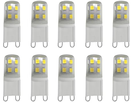 HUAMu Ampoules LED G9 2W Blanc Froid 6500K, 200LM, Équivalent à une Ampoule Halogène 20W, Non-Flicker, AC 220-240V, Paquet de 10