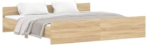 vidaXL Bettgestell, Bettrahmen mit Lattenrost, Bett Gästebett mit Kopfteil Fußteil, Metallbett Doppelbett Schlafzimmerbett, Sonoma-Eiche 180x200cm