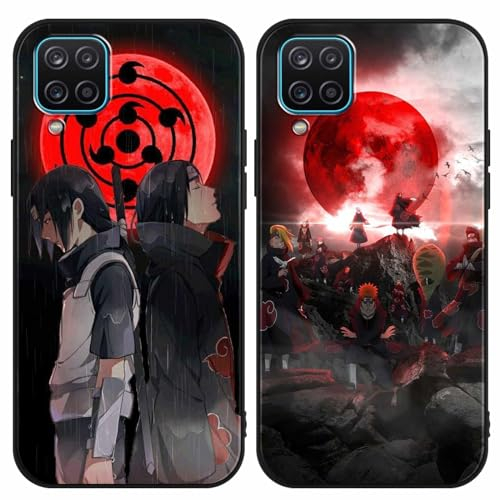 PBNDJVG 2 Stück Handyhülle für Samsung Galaxy A12(4G) Hülle 6.5 Zoll Anime Uchiha Itachi Sasuke Manga Muster Design Junge Case All Inklusiv Linsen Schutzhülle TPU Silikon Weich Ultra Dünn Cover, 02