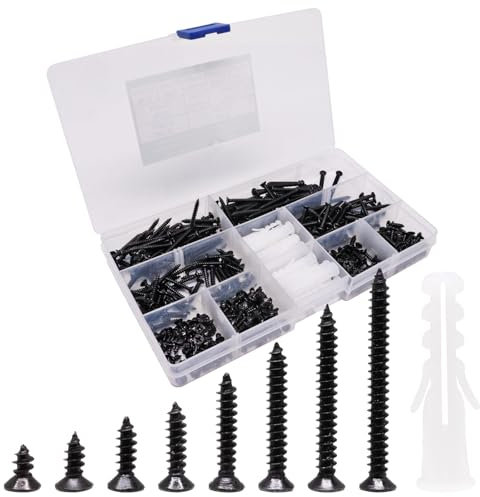 GDFYMI Kit surtido de 420 tornillos M3 de cabeza plana para madera, tornillos pequeños de accionamiento cruzado, tornillos autorroscantes de cabeza avellanada, rosca completa para paneles de yeso de
