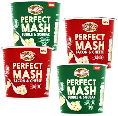 Instant Mash Potato Pots Bundle - Bubble and Squeek Bacon and Cheese 4 x 55g - Gluten Free