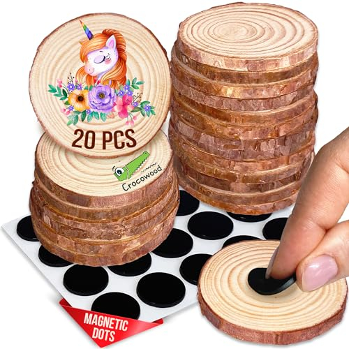 20 St Natur Baumscheiben Deko 6-7cm mit Magneten - Unbehandelte Baumscheiben Rund zum Basteln Weihnachtsdeko - Rustikale Holzplatten für Hochzeit & Weihnachten - Runde Holzscheibe mit Rinde