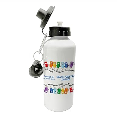 t-shirteria - Borraccia Personalizzata Maestro - Stampa Nitida, Idea Regalo Fine Scuola - Ermetica con Tappo Antigoccia - Alluminio, Lavabile in Lavastoviglie - 500ml (Matite)