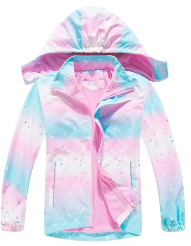 SXSHUN Kinder Mädchen Softshell Jacke mit Fleecefütterung Übergangsjacke Druck Wanderjacke Outdoorjacke Warm Winddicht Atmungsaktiv Frühling Herbst