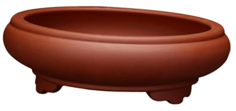 Fenteer Pot de Jardin Rond Peu Profond en Céramique pour Plantes D'intérieur et Extérieur, Rouge