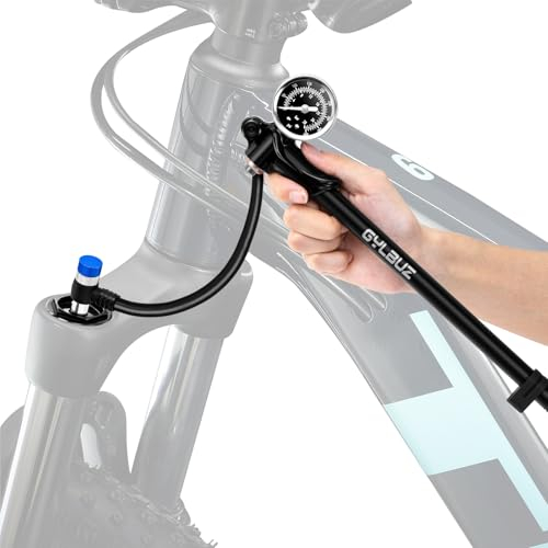 Gylbuz Pompe à chocs haute pression : pompe à air pour vélo avec jauge 400 PSI pour fourche avant et suspension arrière pour vélo de montagne et de route compatible avec valve Schrader