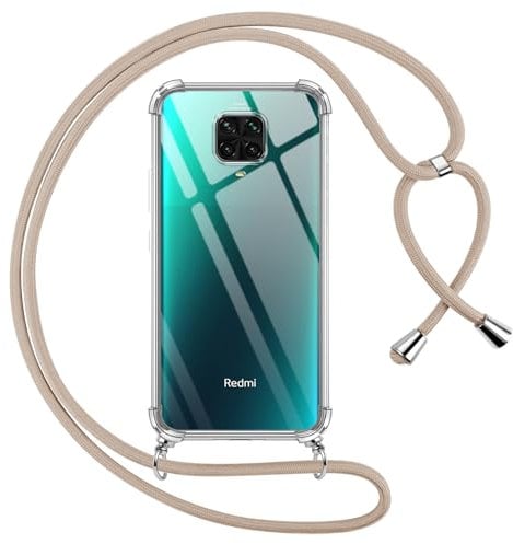Pnakqil Handykette für Xiaomi Redmi Note 9 Pro/9 Pro Max/9S 4G Hülle mit Band, Weich Silikon mit Kordel Necklace Schnur Anti-Fall Bumper Schutzhülle Case Kompatibel mit Redmi Note 9 Pro 6.67, Khaki