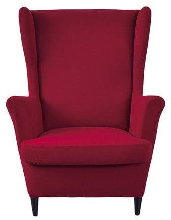 Strick-Jacquard-Ohrensesselbezug, 2-teilig, dehnbar, für Ohrensessel, kariert, dick, weich, für Wohnzimmer, Schlafzimmer, Rot, Einheitsgröße
