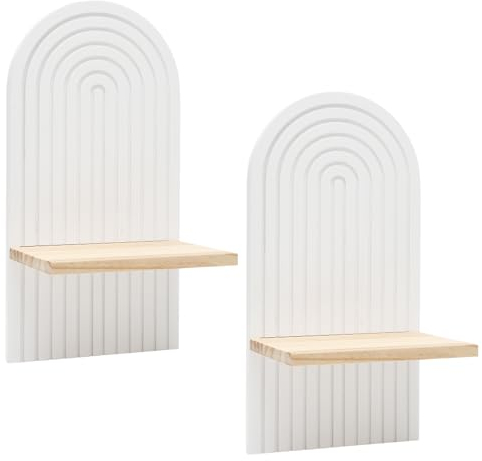 Tutamaz 2 Stück Wand Deko, Wandregal Holz Weiß, Wand Deko Holz Boho Wanddeko, Schweberegal Wandregal, Wand Deko Wohnzimmer, Kinderzimmer, Schlafzimmer, Küche, Büro, Badezimmer,Klein Pflanzenregal Wand