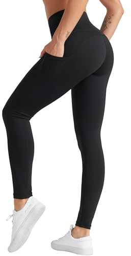 THE GYM PEOPLE Damen High Waist Sport Leggings mit Taschen, Lange Laufhose Blickdicht Shape Stretch Leggings für Fitness, Yoga, Pilates
