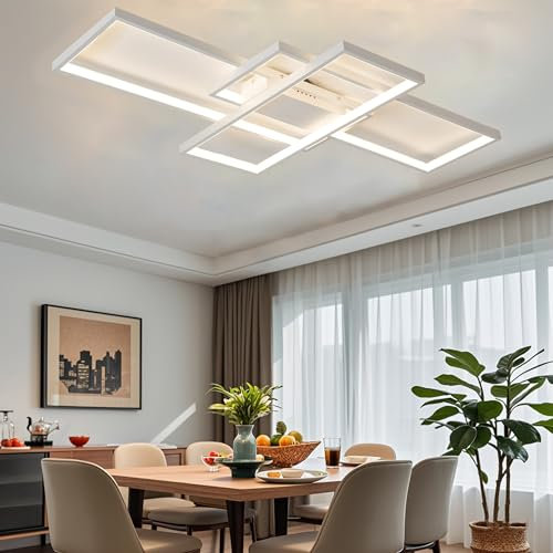 MQW Moderne LED Deckenleuchte Dimmbar LED Deckenlampe Wohnzimmer, 2700k-7000k Wohnzimmerlampe mit Fernbedienung, Geometrisch Multifunktional Deckenbeleuchtung weiß für Schlafzimmer Küche, L80cm