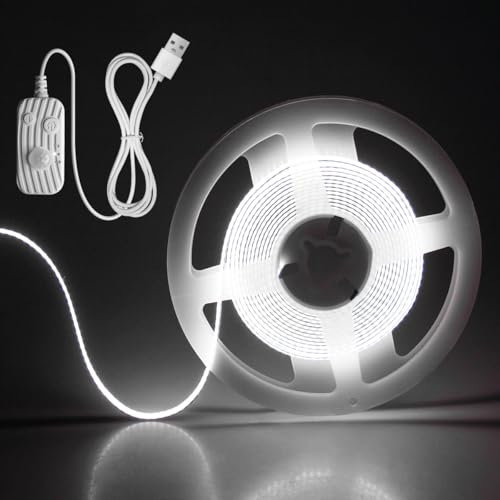 Aclorol USB 5V COB LED Streifen mit Bewegungsmelder 3M 960LEDs Kaltweiß 6000K Dimmbar LED Lichtband mit Timing-Funktion Hohe Hell Nachtlicht Flexibel für Flur Küche Schrank Bett Schlafzimmer Treppen