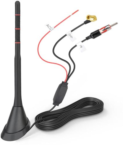 Eightwood DAB/DAB+ Antenne Auto Digital Radio Aktive DAB FM Antenne Auto Dachantenne Autoantenne mit Verstärker Auto Radio Amplifier 5M Verlängerung Kabel für Pioneer Sony Digital Radio Tuner usw