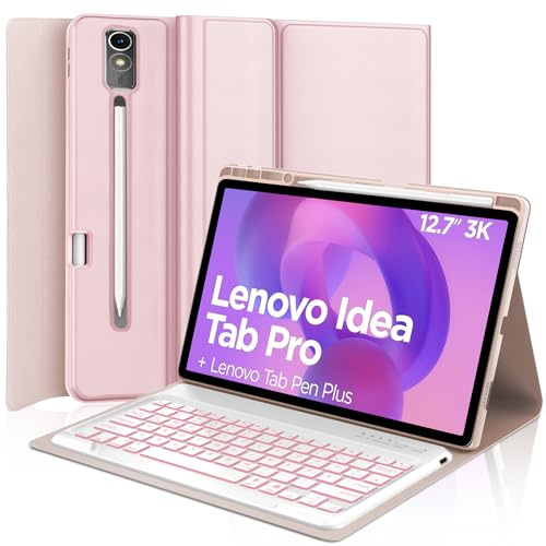 WAVATA Tastiera per Lenovo Idea Tab Pro 12.7 2025 con Retroilluminata, Custodia Tastiera per Lenovo Idea Tab Pro 2025 Magnetica Staccabile QWERTY Layout Bluetooth Italiano, Rosa