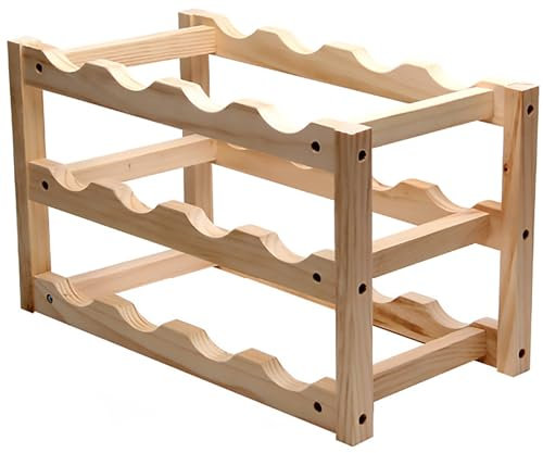 Genérico Botellero Vino Madera,Estante Organizador de Vinos con 3 Niveles, Capacidad para 12 Botellas, Diseño Compacto y Fácil de Montar, Ideal para Cocina, Bodega,Bar o Sala