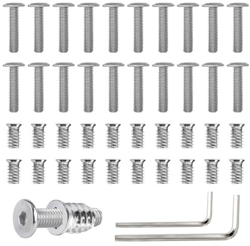 CATELL 20 Piezas Tuercas para Madera M6 x 20, Tornillos De Cabeza Plana Inoxidable y Tuercas de Rosca M6 x 15 con 2 Pcs Llaves Hexagonales Tuerca de Inserción de Madera para Muebles de Madera