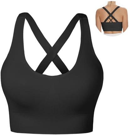 Nabawa Sport BH Damen Ungepolsterte Sport Top Damen Kreuz Rücken Yoga Fitness Bustier Nahtloser Sport BH Damen Starker Halt,Schwarz,XL