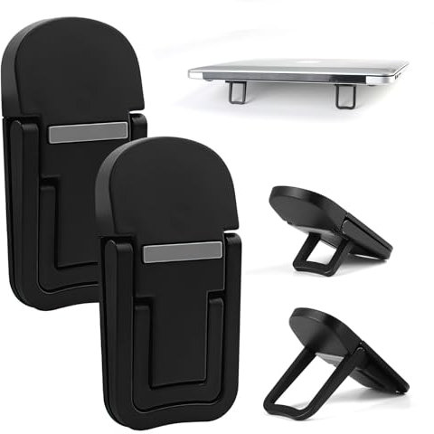 Caybats Portable Keyboard Riser with Dual Tilt Adjustment, 2 Pcs Foldable Laptop Stand for Desk, Self-Adhesive Adjustable Keyboard Riser Feet for Most Laptops and Keyboards (Black)