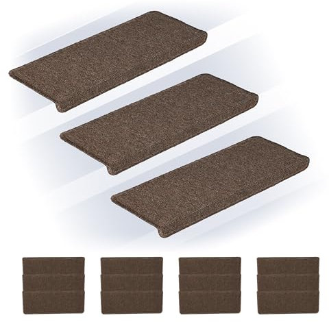 Relaxdays Tappetini Antiscivolo Scale Interne, Set 15 Tappeti Adesivi Gradini, 65x24 cm, Strisce Coprigradini, Marrone, Plastica