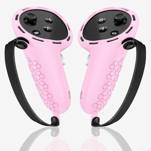 2 agarres de silicona multicolor para controlador, antideslizantes para Meta para Quest 3 y Quest 3S, correas con correas ajustables (rosa)