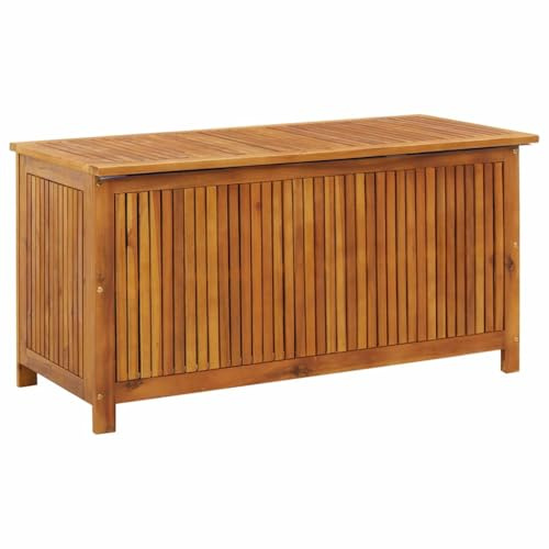 HUAKEHOM Akazienholz Massiv Garten Aufbewahrungsbox Auflagenbox Kissenbox Gartenbox Gartentruhe Kissentruhe Gartenmöbel Truhe Box Kiste 113x50x58 cm Massivholz Akazie
