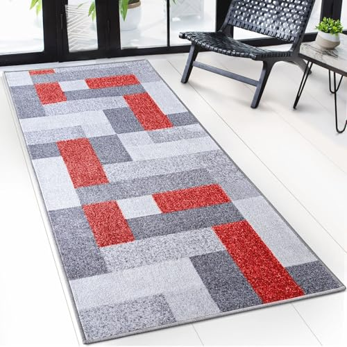 casa pura Teppichläufer mit Muster - maßgefertigter Teppich Läufer für Küche, Flur & Wohnraum - New York Rot (80 x 100 cm)