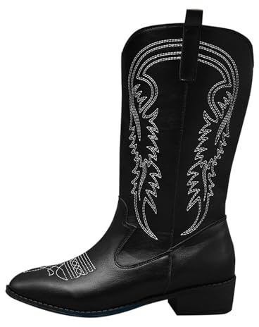 Stivali Gomma Donna,Fashion Invernali Cowboy Western Texani Scarpe da Punta Camperos Etnici Stivaletti Estivi Camperos Pelle Stivali Texani Donna Neri