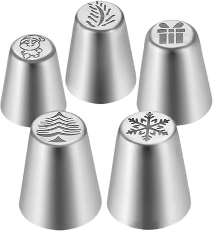 Spritzbeutel Tüllen für Torten Dekoration 5-teilig | Russische Spritztüllen Set | Edelstahl Werkzeuge Und Zubehör Für Dekorieren, Backen Und Zuckerguss Von Cupcakes, Gebäck Keksen