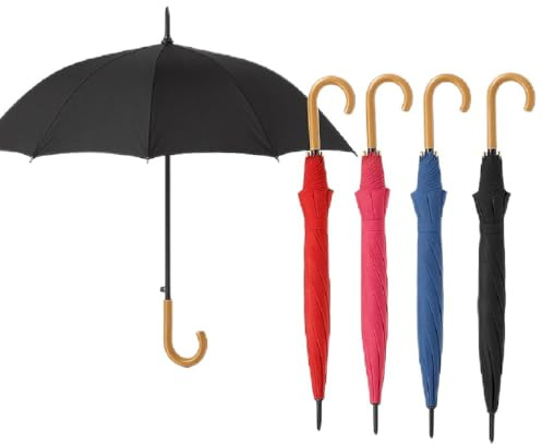 DANYX Kit 5 Ombrelli Automatici Uomo Donna – 8 Stecche Rinforzate, Manico Curvo Effetto Legno, Colori Misti Tinta Unita, Apertura 110 cm