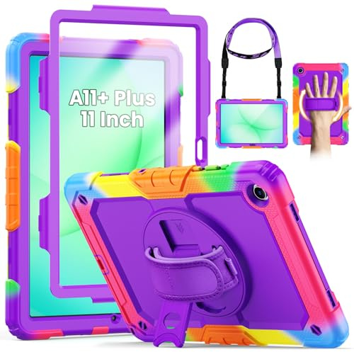 SEYMCY for Samsung Galaxy Tab A11+ Plus Case Kids 11 Inch 2025 | Full Body Shockproof with Screen Protector, Rotating Hand Strap & Stand, Shoulder Strap for Samsung A11+ Tablet Case, Purple