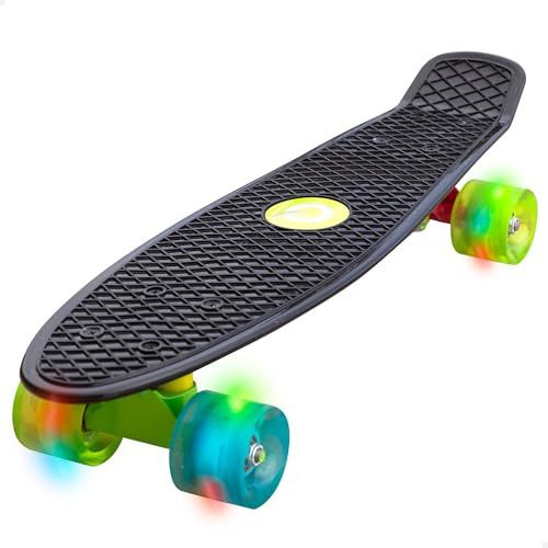 ColorBaby EVO Kinder-Skateboard, Schwarz, 4 Räder mit bunten Lichtern, max. 100 kg, 56 x 15 x 10 cm, rutschfeste Unterseite, Spielzeug, Outdoor-Spiele, Geschenk für Jungen und Mädchen, ab 5 Jahren
