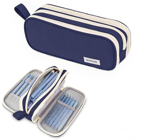 wonsar Federmäppchen Mäppchen Federtasche 3 Fächer Große Kapazität Pencil Case Federmappe Jungen Mädchen Teenager Erwachsene Schulmäppchen für Schule & Büro