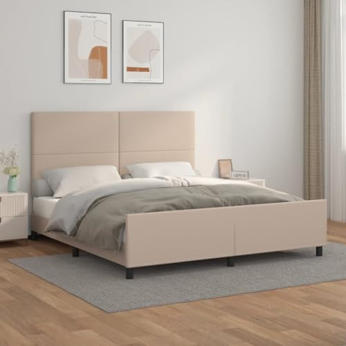Mimdixy Holzbett Palettenbett Doppelbett,Bettgestell mit Kopfteil Cappuccino-Braun 160x200 cm Kunstleder für Schlafzimmer,Leicht zu Montieren