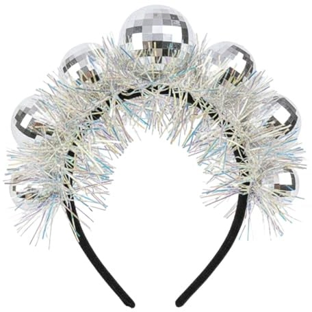 XDGBGFN Discokugel Haarreif Kugeln Silber mit Farbigem Silberfaden Disco Haarreif für 70er 80er Cosplay, Karneval, Mottoparty, Maskerade