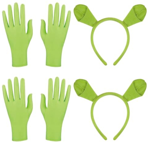 MmotZsb 4 Stück Monster Ohren Haarreif, Grüne Kurze Handschuhe, Cosplay Accessoire Für Halloween Und Rollenspiele, Dekorationsdesign-Kostüme Für Themenpartys Und Fotoshootings